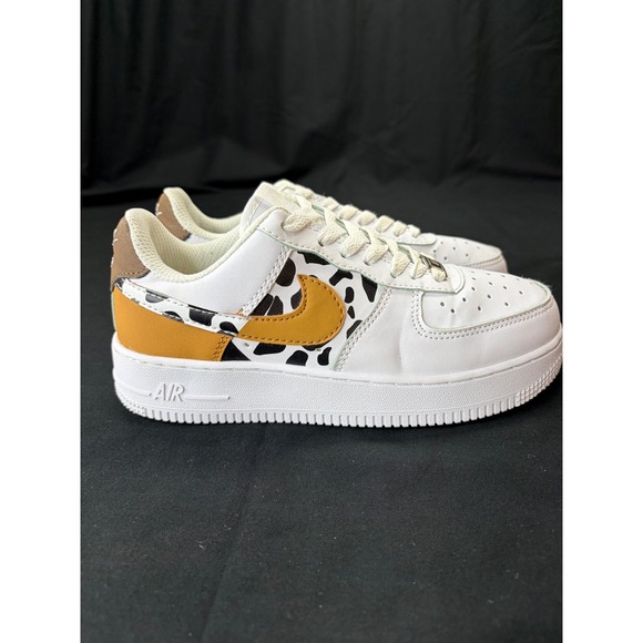 Nike Shoes - Nike Air Force 1 Low Animal Cow Print White Mustard Yellow Sneakers Womens 7.5